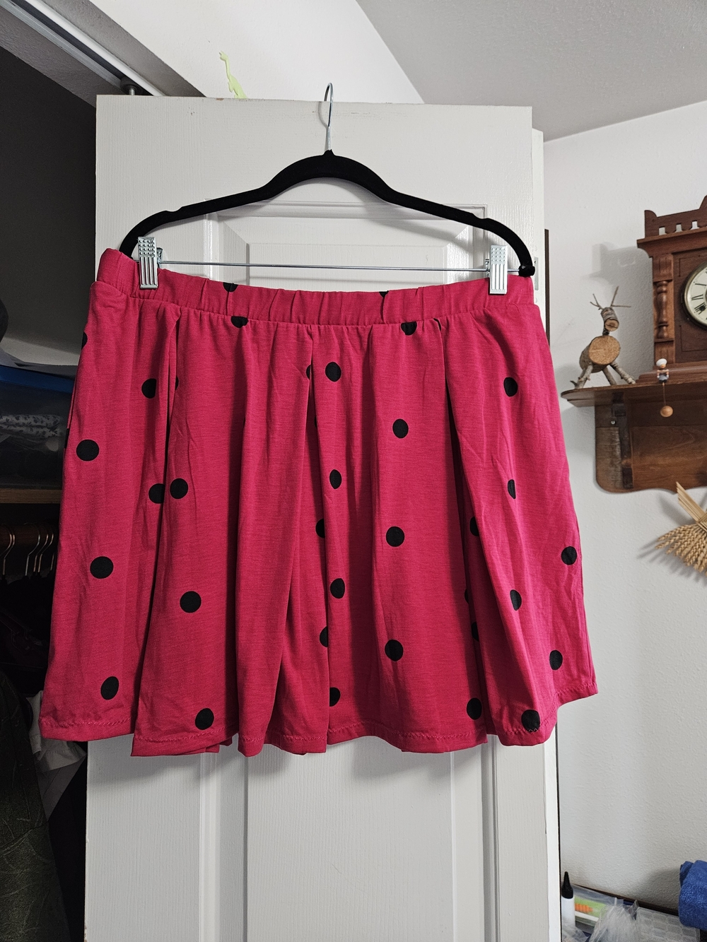 LuLaRoe Shortened Madison Hot Pink Skater Skirt with Black Polka Dots